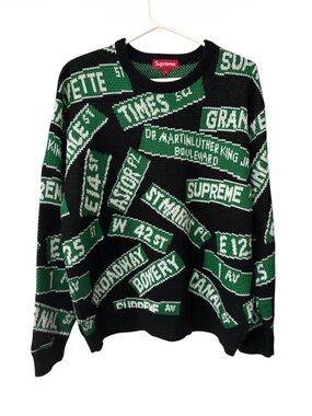 Supreme Street Sign Knit Crewneck Sweater Sz L